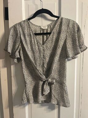 Sienna Sky Black & Ivory Speckled Wrap Tie Blouse